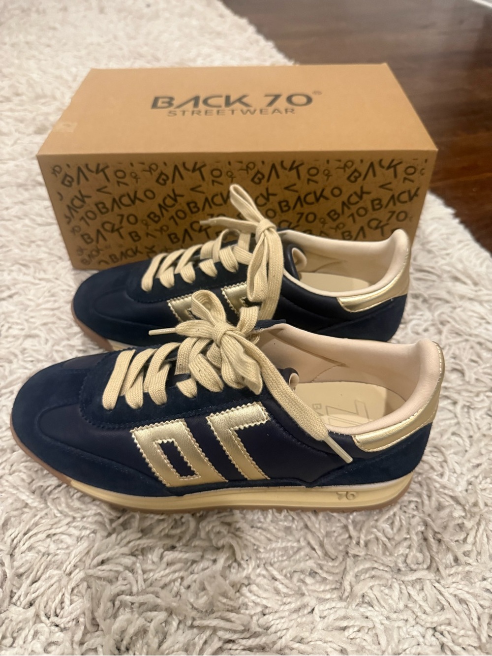 NEW - never worn.  Back 70 Women's Navy and Gold Sneaker